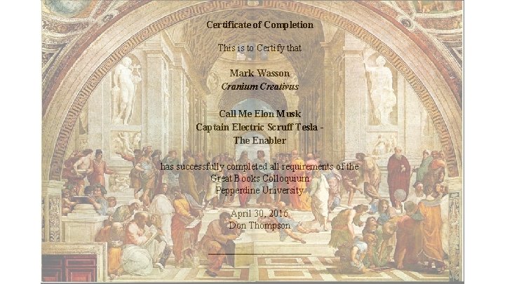 Certificate of Completion This is to Certify that Mark Wasson Cranium Creativus Call Me