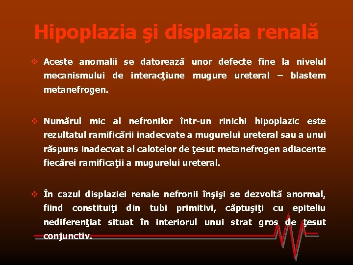 Hipoplazia şi displazia renală v Aceste anomalii se datorează unor defecte fine la nivelul