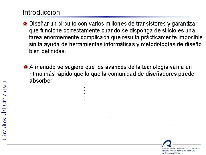Introducción Circuitos vlsi (4º curso) Diseñar un circuito con varios millones de transistores y