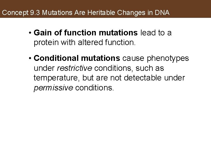 Concept 9. 3 Mutations Are Heritable Changes in DNA • Gain of function mutations