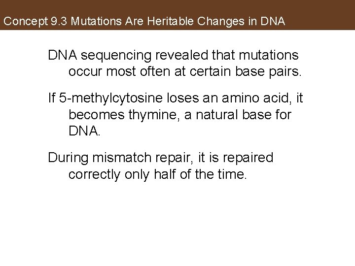 Concept 9. 3 Mutations Are Heritable Changes in DNA sequencing revealed that mutations occur