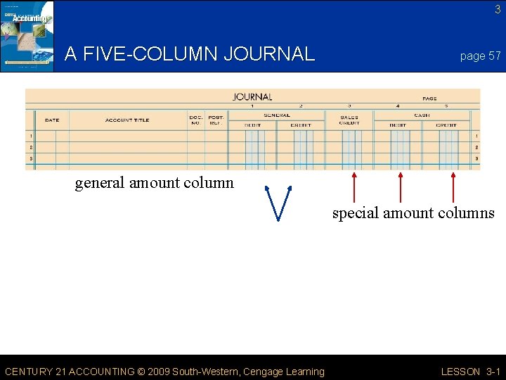 3 A FIVE-COLUMN JOURNAL page 57 general amount column special amount columns CENTURY 21