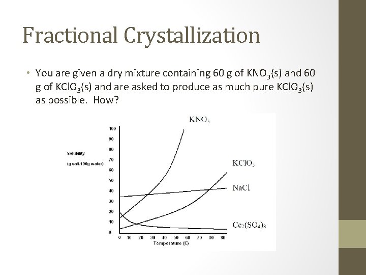 Fractional Crystallization • You are given a dry mixture containing 60 g of KNO