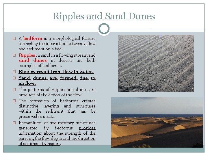 Ripples and Sand Dunes � A bedform is a morphological feature � � �