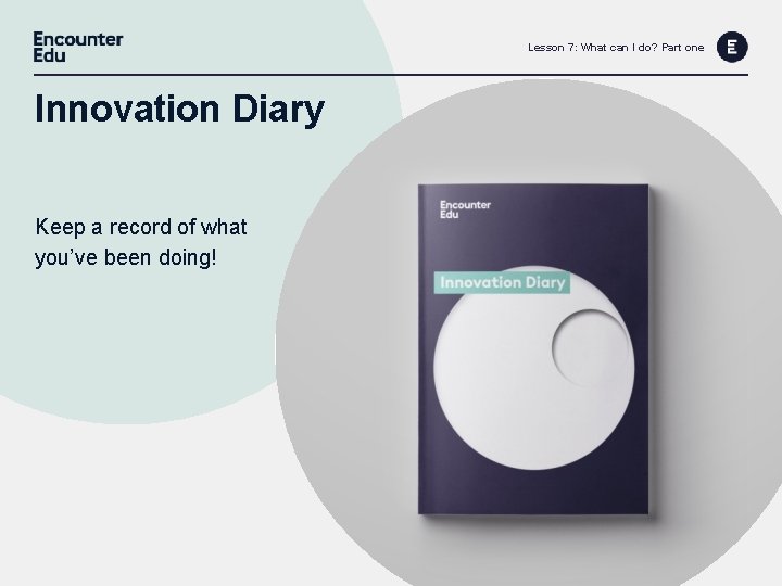 Lesson 7: What can I do? Part one Innovation Diary Keep a record of