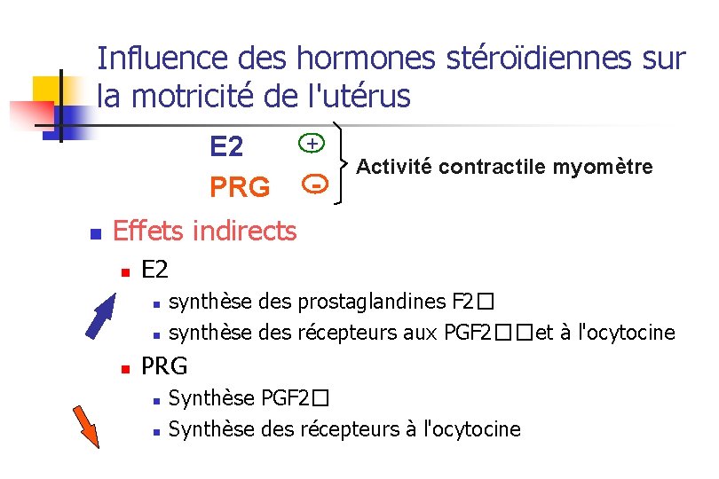 Influence des hormones stéroïdiennes sur la motricité de l'utérus E 2 PRG n +