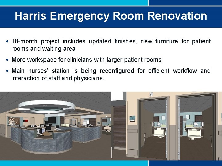 Harris Emergency Room Renovation 18 -month project includes updated finishes, new furniture for patient