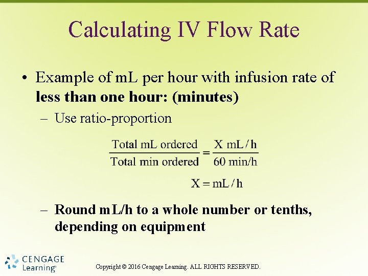 Calculating IV Flow Rate • Example of m. L per hour with infusion rate