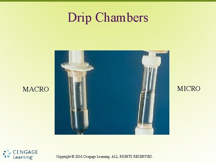 Drip Chambers MICRO MACRO Copyright © 2016 Cengage Learning. ALL RIGHTS RESERVED. 