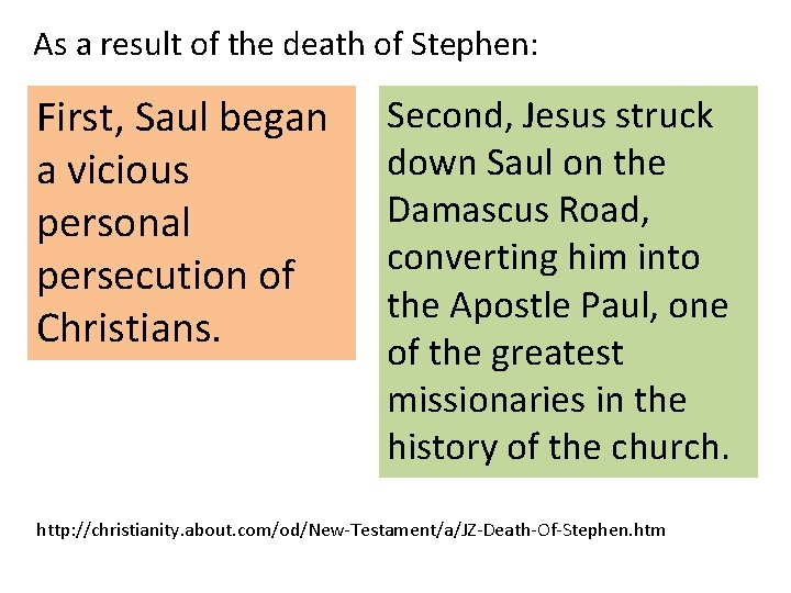 As a result of the death of Stephen: First, Saul began a vicious personal As a result of the death of Stephen: First, Saul began a vicious personal