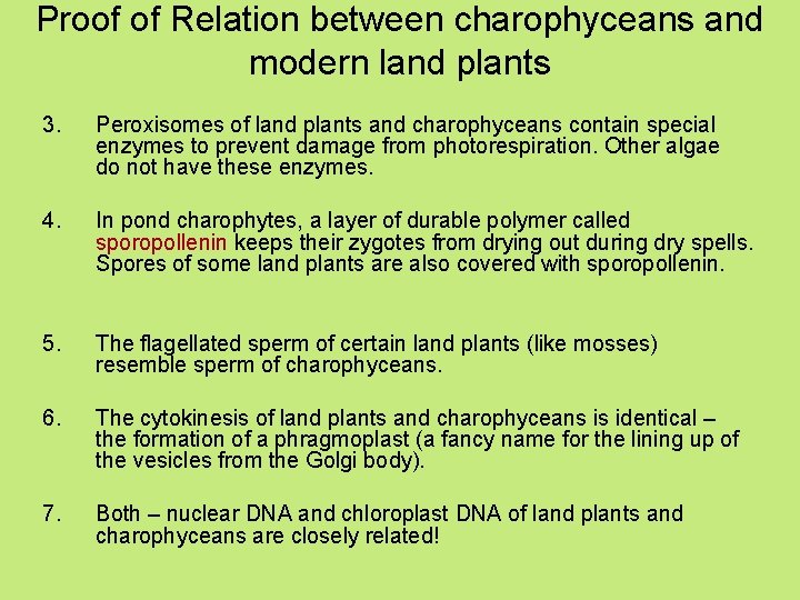 Proof of Relation between charophyceans and modern land plants 3. Peroxisomes of land plants