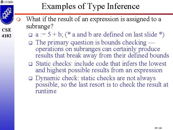 Examples of Type Inference m CSE 4102 What if the result of an expression Examples of Type Inference m CSE 4102 What if the result of an expression