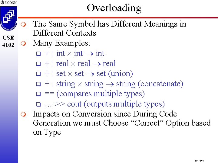Overloading m CSE 4102 m m The Same Symbol has Different Meanings in Different Overloading m CSE 4102 m m The Same Symbol has Different Meanings in Different