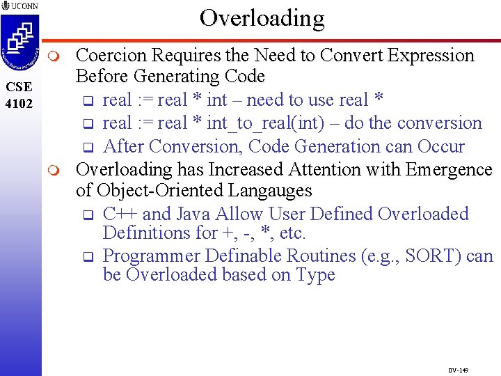 Overloading m CSE 4102 m Coercion Requires the Need to Convert Expression Before Generating Overloading m CSE 4102 m Coercion Requires the Need to Convert Expression Before Generating