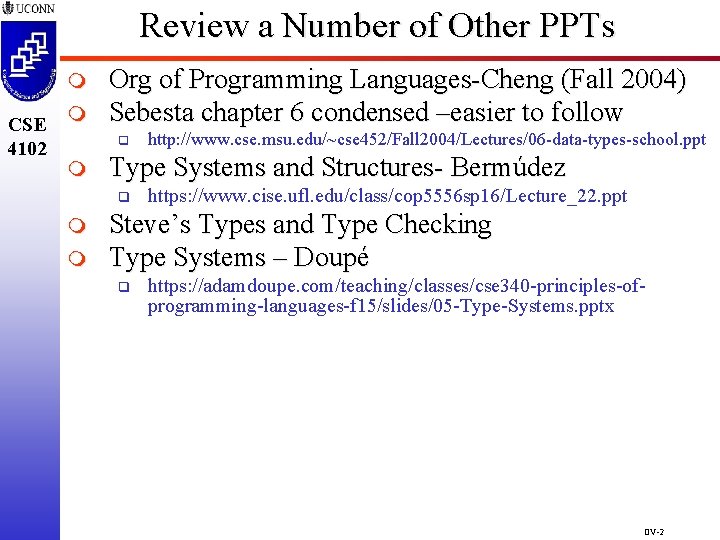 Review a Number of Other PPTs m CSE m 4102 m Org of Programming Review a Number of Other PPTs m CSE m 4102 m Org of Programming