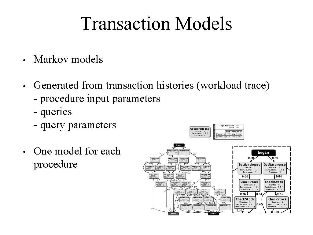 Transaction Models • Markov models • Generated from transaction histories (workload trace) - procedure