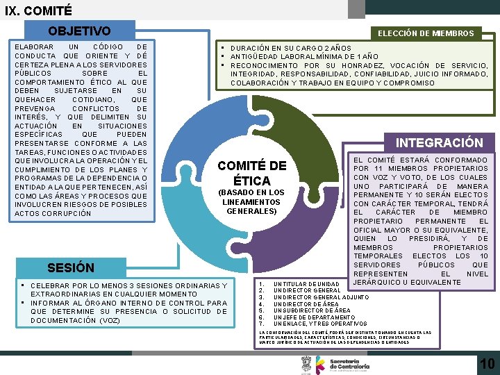 IX. COMITÉ OBJETIVO ELABORAR UN CÓDIGO DE CONDUCTA QUE ORIENTE Y DÉ CERTEZA PLENA