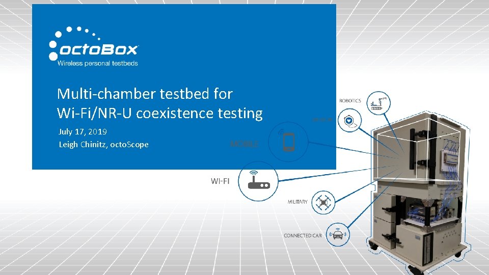 Multi-chamber testbed for Wi-Fi/NR-U coexistence testing July 17, 2019 Leigh Chinitz, octo. Scope 