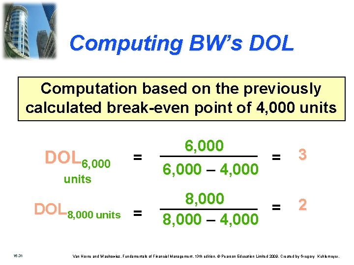 Computing BW’s DOL Computation based on the previously calculated break-even point of 4, 000