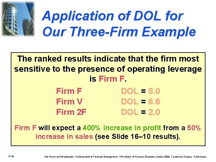 Application of DOL for Our Three-Firm Example The ranked results indicate that the firm