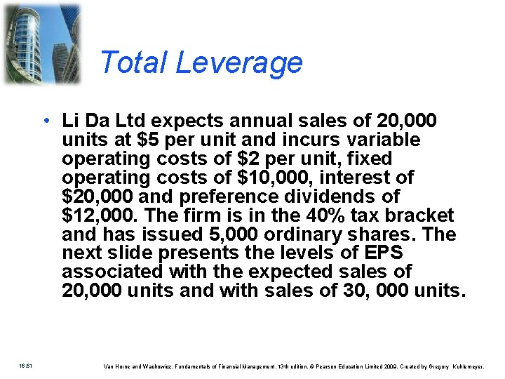 Total Leverage • Li Da Ltd expects annual sales of 20, 000 units at