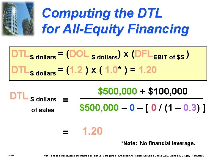 Computing the DTL for All-Equity Financing DTLS dollars = (DOL S dollars) x (DFLEBIT