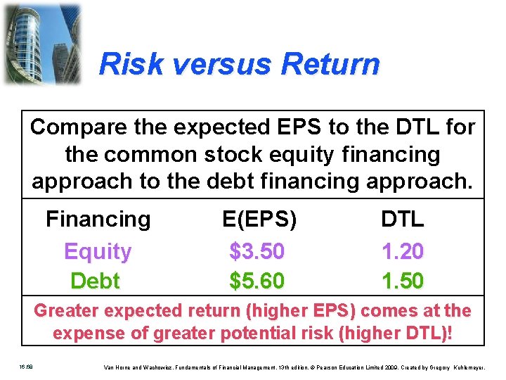 Risk versus Return Compare the expected EPS to the DTL for the common stock