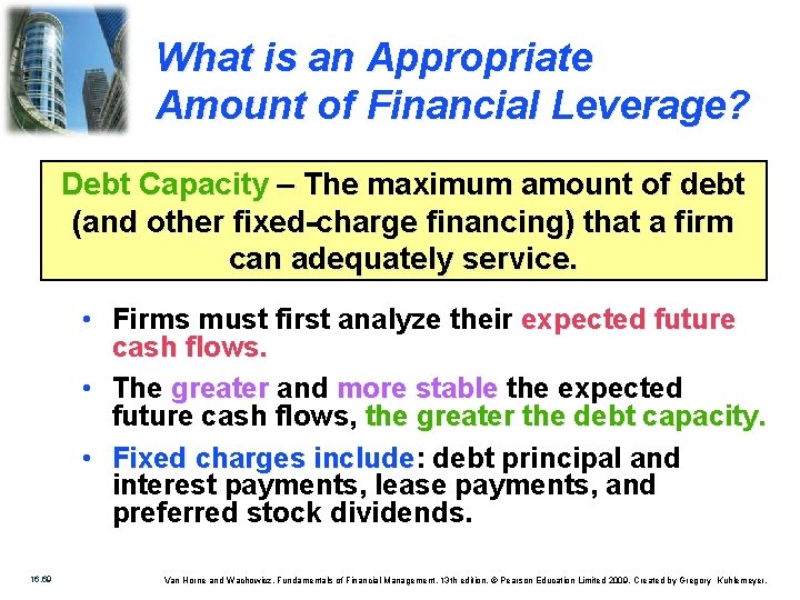 What is an Appropriate Amount of Financial Leverage? Debt Capacity – The maximum amount