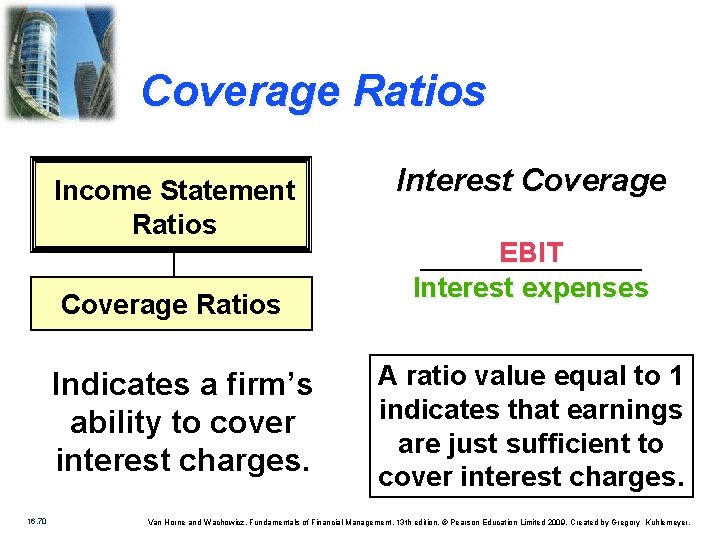 Coverage Ratios Income Statement Ratios Coverage Ratios Indicates a firm’s ability to cover interest