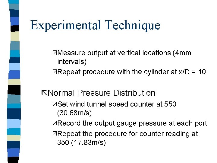 Experimental Technique äMeasure output at vertical locations (4 mm intervals) äRepeat procedure with the Experimental Technique äMeasure output at vertical locations (4 mm intervals) äRepeat procedure with the