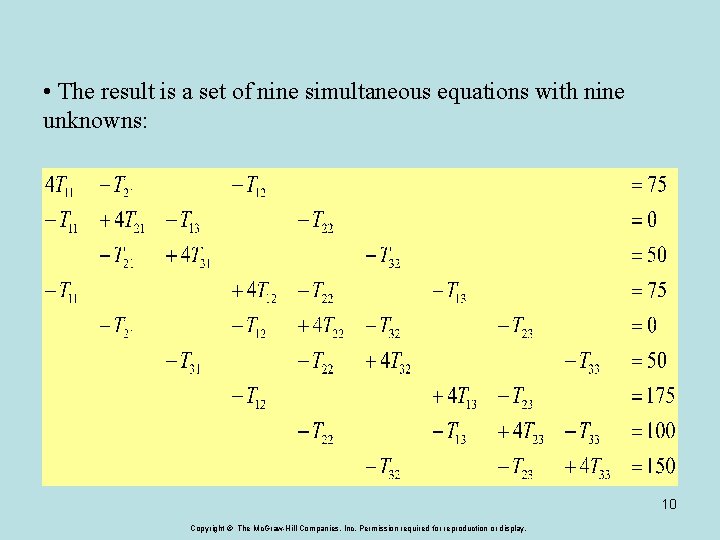  • The result is a set of nine simultaneous equations with nine unknowns: