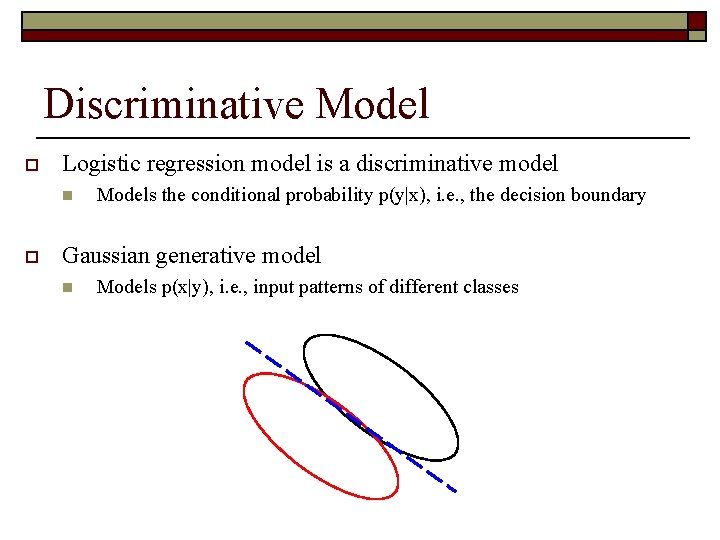 Discriminative Model o Logistic regression model is a discriminative model n o Models the