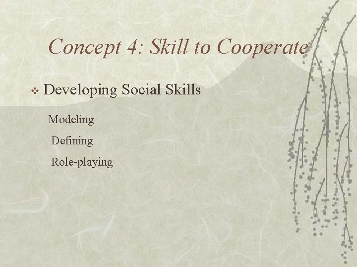 Concept 4: Skill to Cooperate v Developing Social Skills Modeling Defining Role-playing 