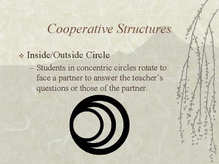 Cooperative Structures v Inside/Outside Circle – Students in concentric circles rotate to face a