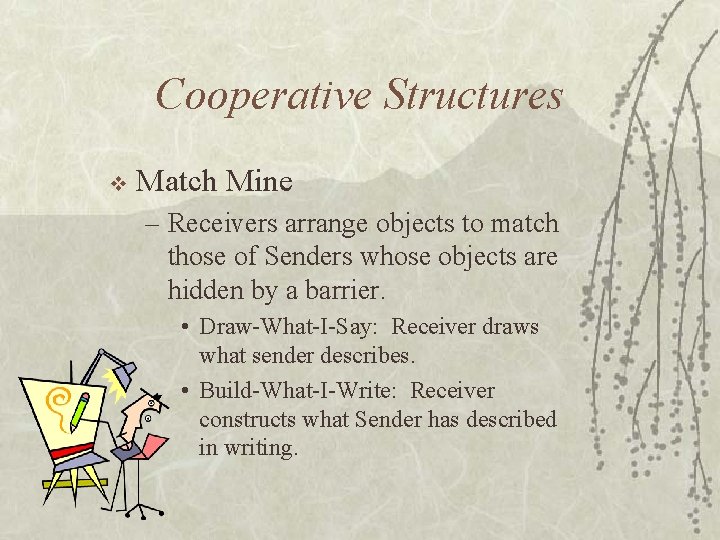 Cooperative Structures v Match Mine – Receivers arrange objects to match those of Senders