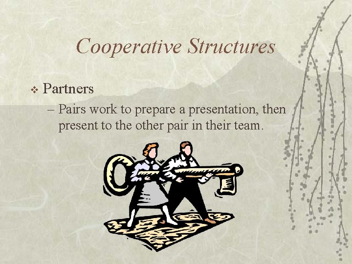 Cooperative Structures v Partners – Pairs work to prepare a presentation, then present to