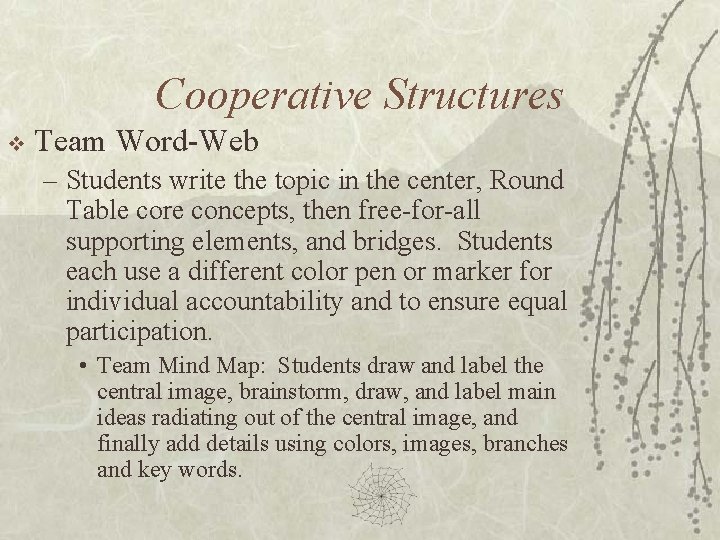 Cooperative Structures v Team Word-Web – Students write the topic in the center, Round