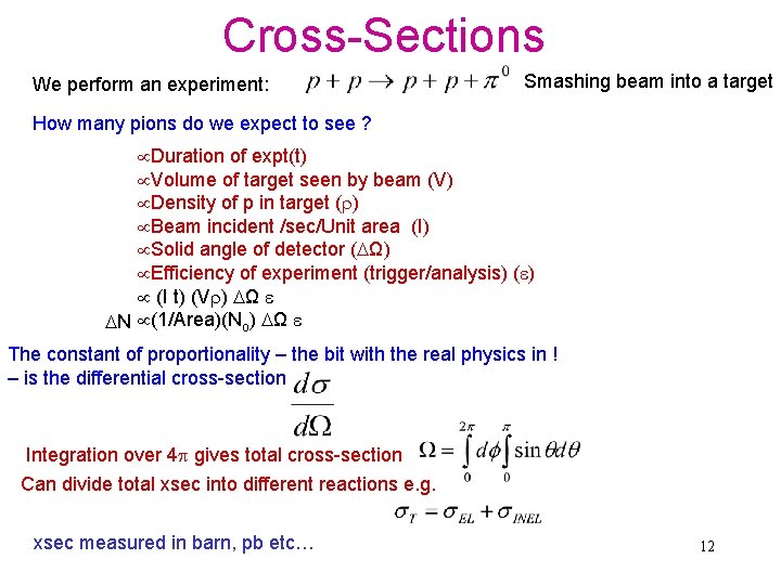 Cross-Sections We perform an experiment: Smashing beam into a target How many pions do