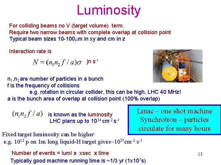 Luminosity For colliding beams no V (target volume) term. Require two narrow beams with