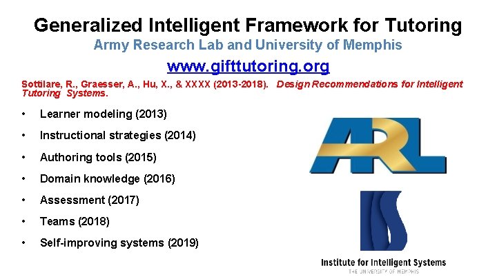 Generalized Intelligent Framework for Tutoring Army Research Lab and University of Memphis www. gifttutoring.