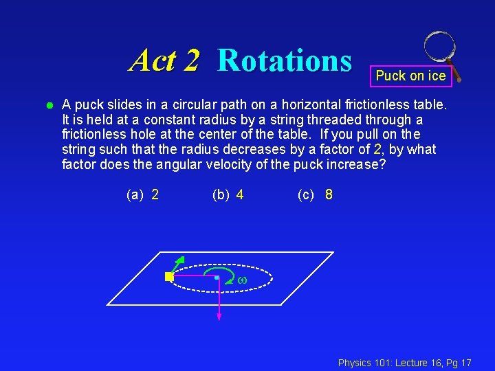 Act 2 Rotations l Puck on ice A puck slides in a circular path