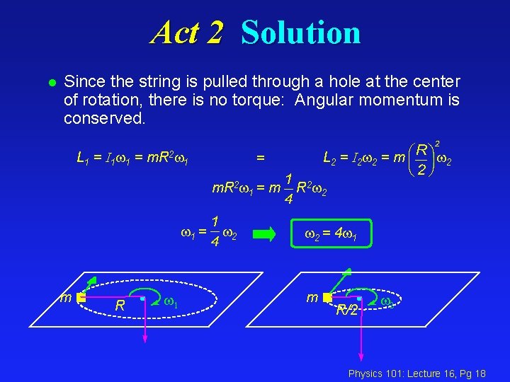 Act 2 Solution l Since the string is pulled through a hole at the