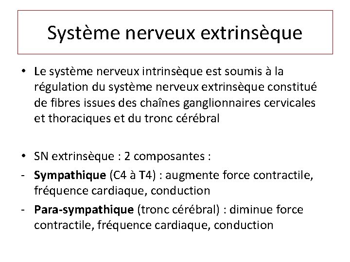 Système nerveux extrinsèque • Le système nerveux intrinsèque est soumis à la régulation du