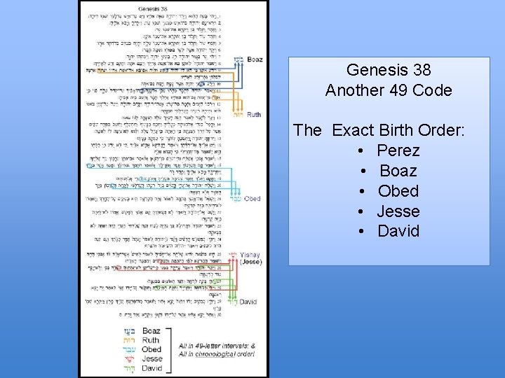 Genesis 38 Another 49 Code The Exact Birth Order: • Perez • Boaz •