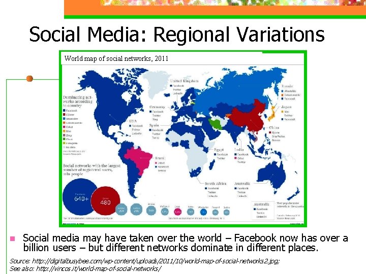 Social Media: Regional Variations World map of social networks, 2011 n Social media may