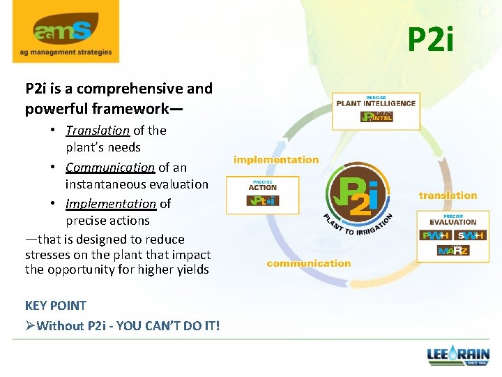 P 2 i is a comprehensive and powerful framework— • Translation of the plant’s