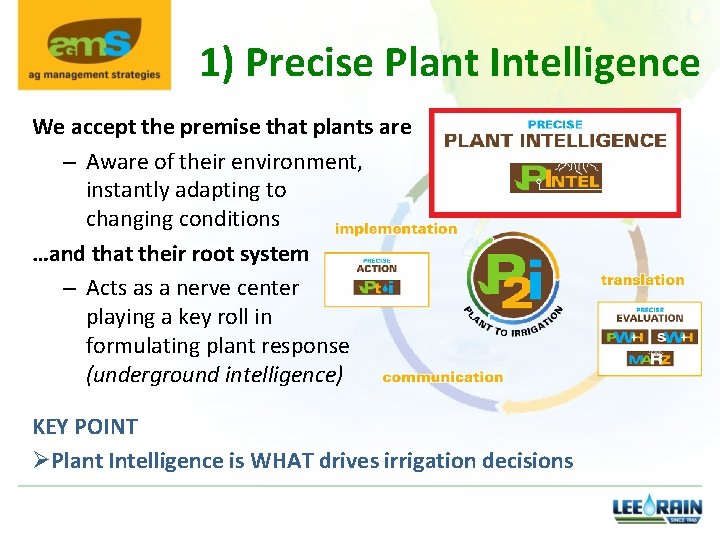 1) Precise Plant Intelligence We accept the premise that plants are – Aware of