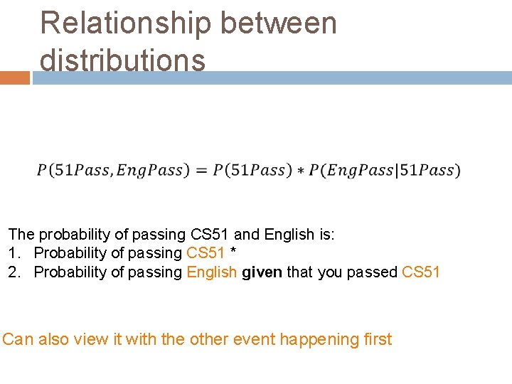 Relationship between distributions The probability of passing CS 51 and English is: 1. Probability