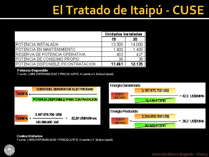 El Tratado de Itaipú - CUSE Potencia Disponible Fuente: LIBRE DISPONIBILIDAD Y PRECIO JUSTO.