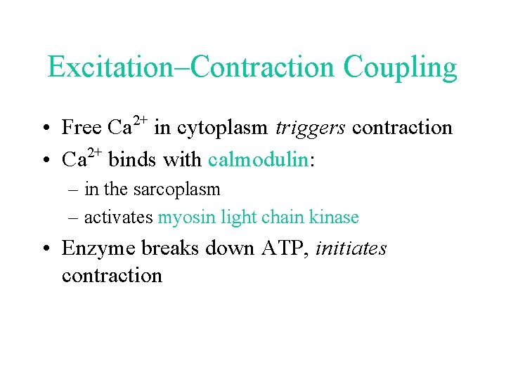 Excitation–Contraction Coupling • Free Ca 2+ in cytoplasm triggers contraction 2+ • Ca binds